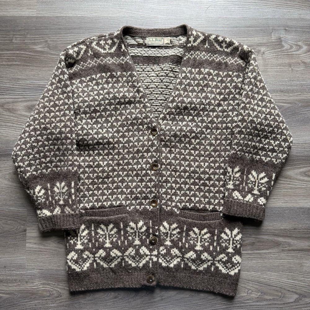 Vintage LL Bean Cardigan Sweater Mens Small S Wool Birdseye Fair Isle USA
